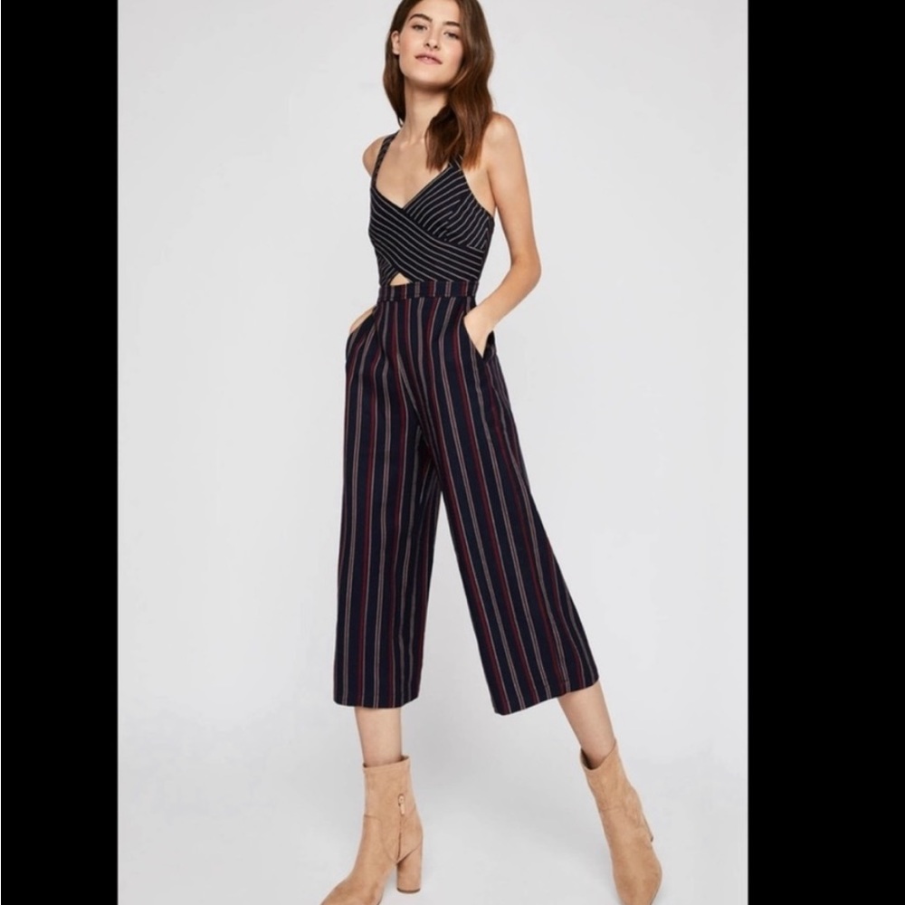 BCBGeneration Jumpsuit, Striped Cutout Wideleg Navy & Red, Size 4